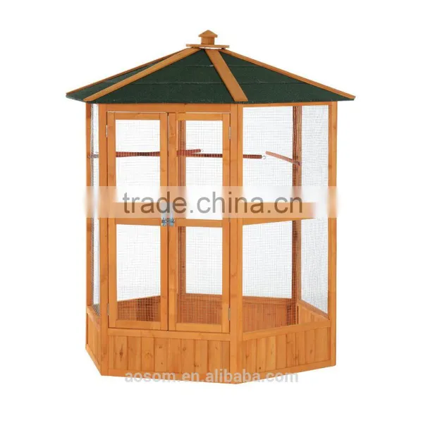 Pawhut 65" Green/Brown Large Hexagonal Outdoor Aviary Wooden Bird Cage photo-3