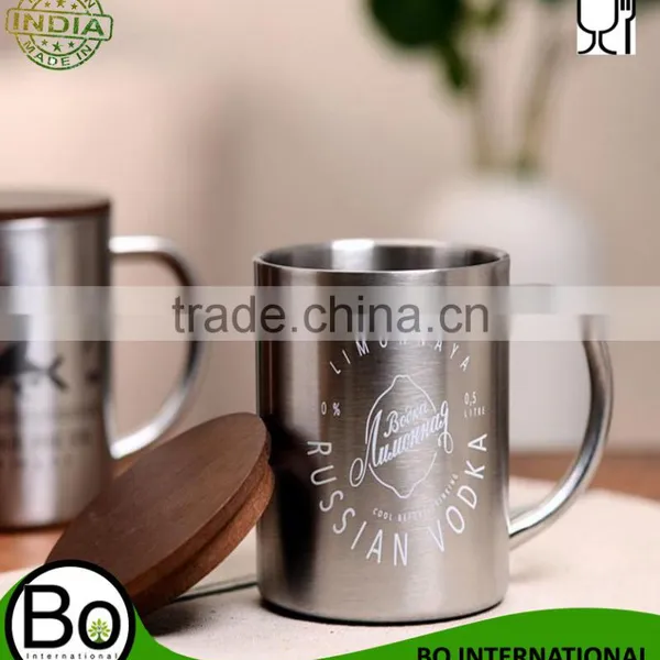 Stainless Steel Double Layer (Wood Cup Lid)Mug Coffee Cups Caneca Beer Cup Coffee Mug Taza Copo Fast Shipping With Guarantee photo-3