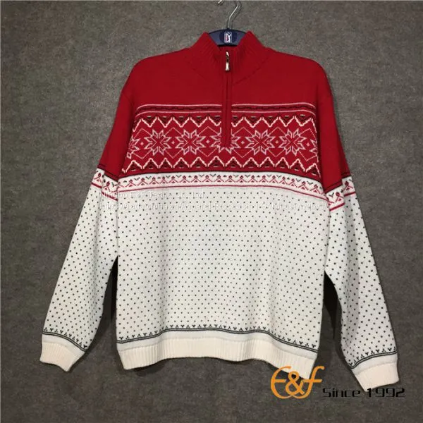 Zipper Half Turtleneck Sweater With Snowflake Pattern