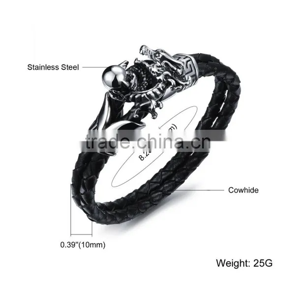 Men's Leather Bracelets 316L Stainless Steel Jewelry Genuine Leather Bracelet photo-2