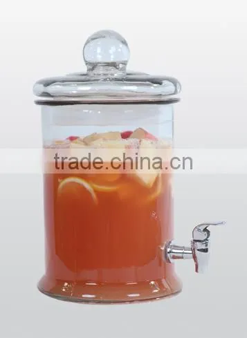 5L Clear Cylinder Glass Beverage Dispenser With Glass Lid and Stand photo-2
