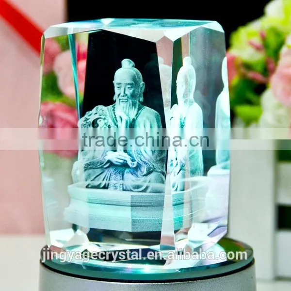 3D Laser Figure of Buddha Crystal Cube Souvenirs With LED Light Base photo-4