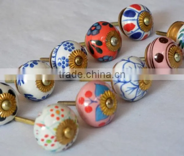 Indian Mix Design Hand Painted Door Ceramic Knobs photo-2