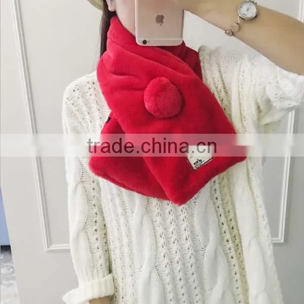 High Quality 2017 Early Spring Girl Muffler Solid Color Fake Rabbit Fur With Post Stamp Woven Lable Teenager School Scarf photo-3