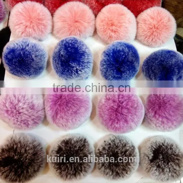Fashion Charm Genuine Rex Rabbit Fur Pom Pom for Keychain/ Handbag Pendant - Red Frosted photo-3