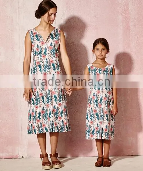 High Quality Summer Flower Printed Mother Daughter Matching Dress photo-2