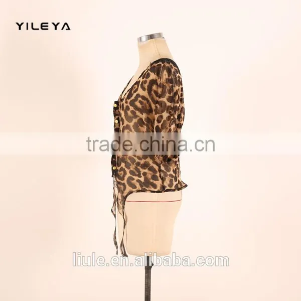 Fashion Butterfly Style Leopard Printed Casual Ladies Korean Chiffon Blouse 2015 photo-2