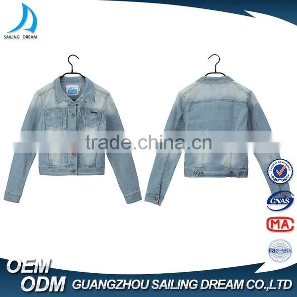 Guangzhou Apparel Factory Hot Sale Color Fade Proof Women Jeans Denim Jacket photo-2