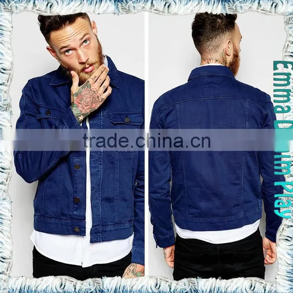 2015 New Fashion Male Long Sleeve Bright Blue Denim Long Jacket photo-2
