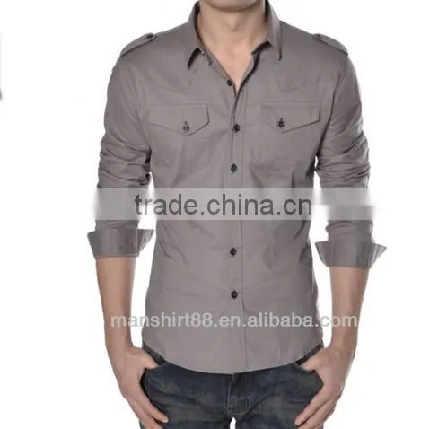 Slim Fit Long Sleeve Military Style Casual Shirt photo-2