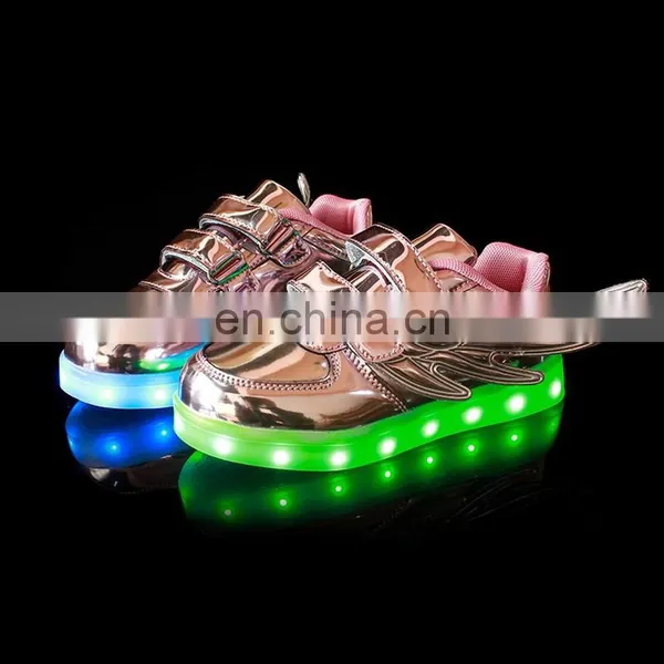 Wholesale Hot Sell Mirror-PU Leather Led Light up Kids Wings Shoes Children Led Shoes Sneakers With USB Rechargeable photo-2