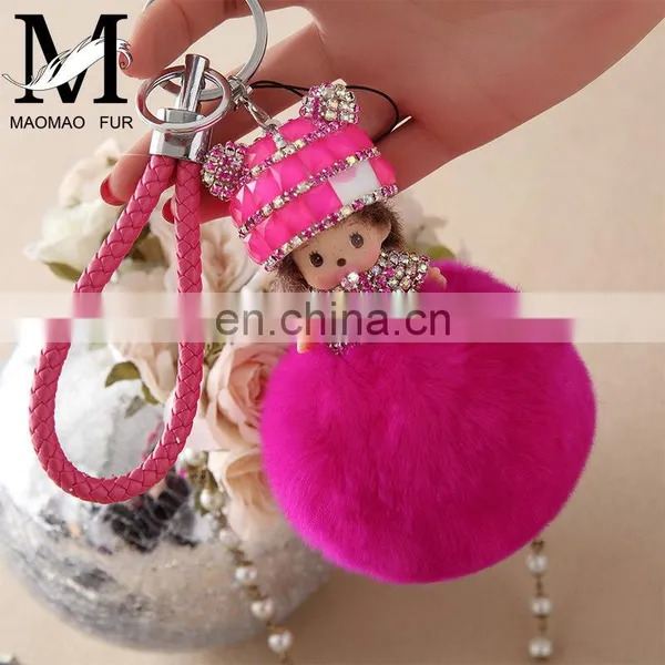 Fashion Cute Fur Accessory Real Rabbit Fur Monchhichi Keychain photo-5