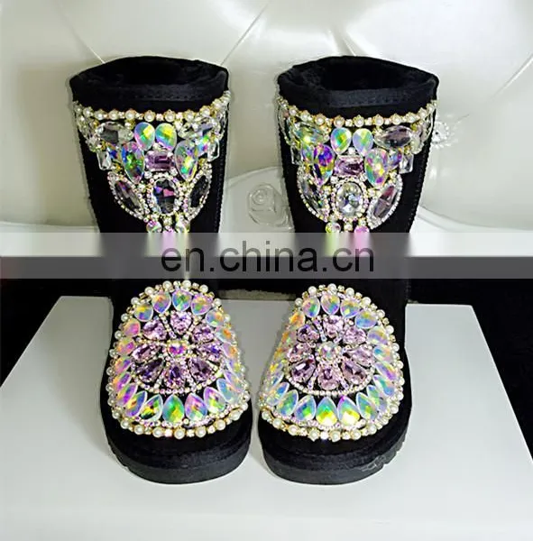 Aidocrystal New Desigh Bling Sequins Boots With Rhinestone Women Winter Warm Fur Boot photo-5