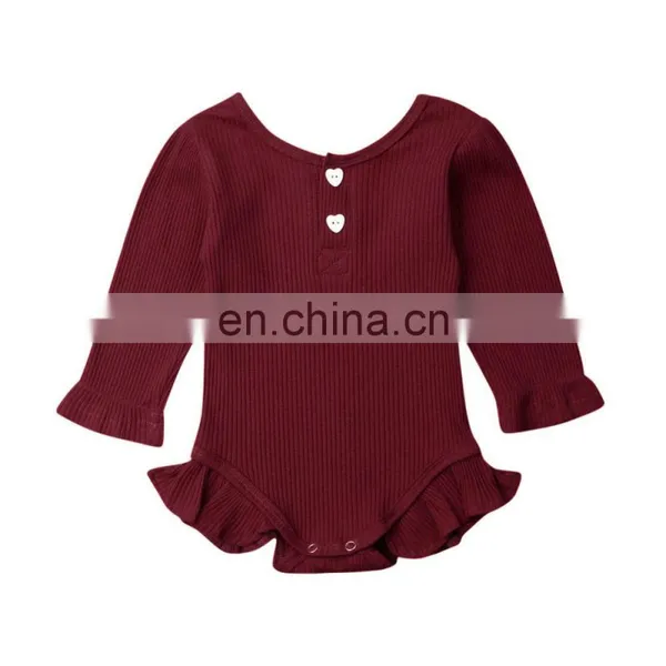 Multi Colors Long Sleeve Ruffle Baby Romper Solid Cotton Rib Jumpsuit for Babies photo-2