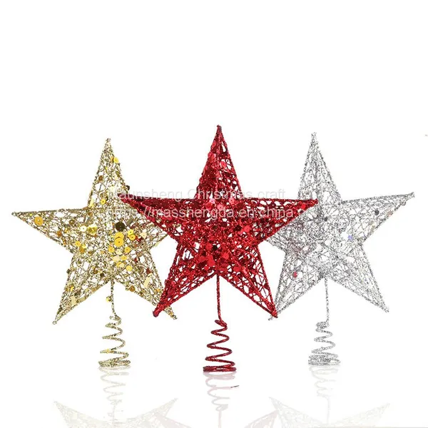 Five-pointed Star Iron Ornaments Tree Top Star Sequins Vertical Five-pointed Star Christmas Decoration Supplies photo-3