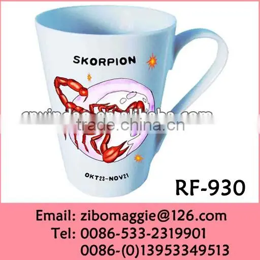 Zibo Mande 12o V Shape Zodiac Dersigned Wholesale Promotion White Porcelain Round Coffee Mug