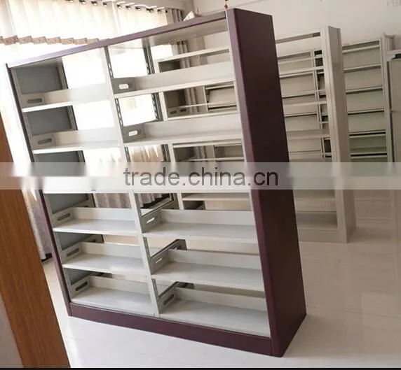 (DL-B1 )KD Double Side 6 Layers School Library Metal Bookcase / Wholesale Metal Bookshelves / Metal Book Shelf With Yellow MDF photo-3
