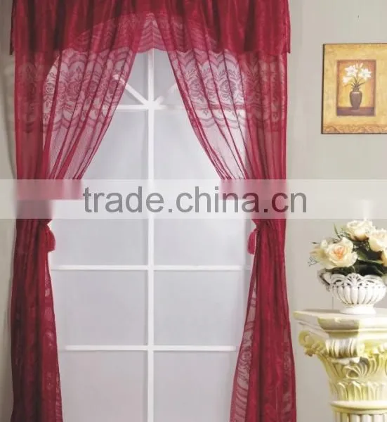 HOT SELLING CHEAP FACTROY LACE WINDOW CURTAIN SET WITH ROPE TASSEL TIEBACKS AND VALANCE photo-3