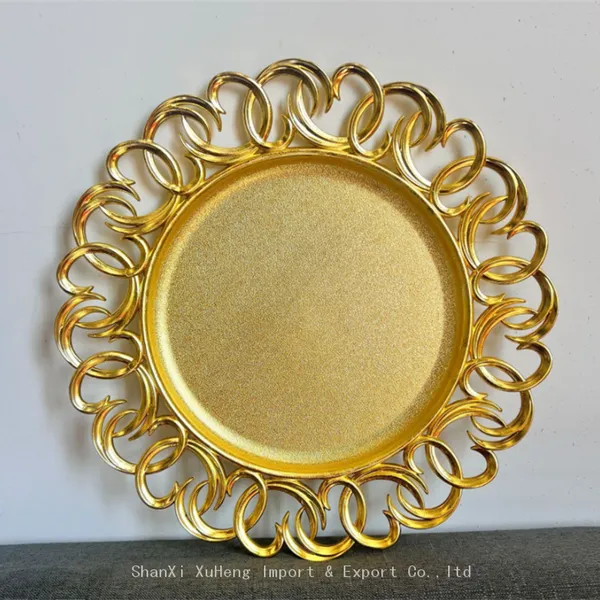 Events Wholesale Decorative Plastic Plates Wedding Sunflower Pattern Silver Charger Plates photo-2