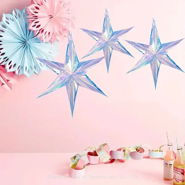 Iridescent Holographic Star Hanging Decorations for Party Ceiling & Window Ornament Supplies photo-2