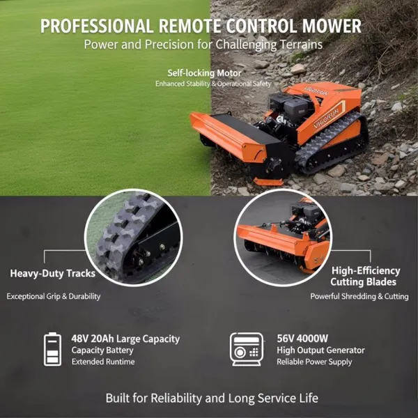Vigorun MTSK800 Remote Control Crawler Mulcher With 9kW Loncin Engine & Self-Charging System for Continuous Heavy-Duty Operation