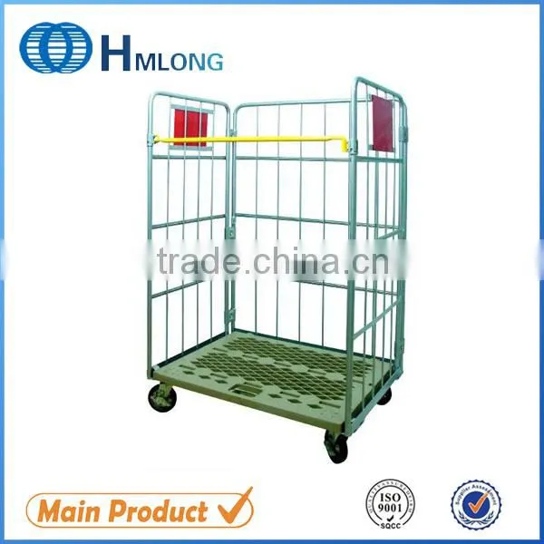 3 Sides Foldable Wire Mesh Storage Trolleys for Industries