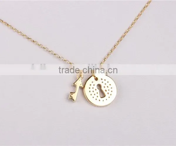 Wholesale Fashion Silver Lock and Key Pendant 925 Solid Silver Gold Plated Necklace photo-5