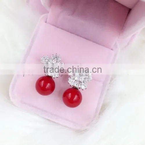 Fashion 925 Sterling Silver Red Pearl Earrings for Gift