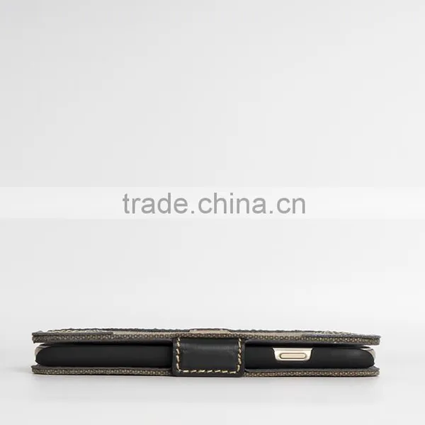 Full-grain Cowhide Leather With Retro 18oz Waxed Canvas Case for IPhone 6s Plus Handmade Waxed Canvas Bag Case for Mobile Phone photo-6