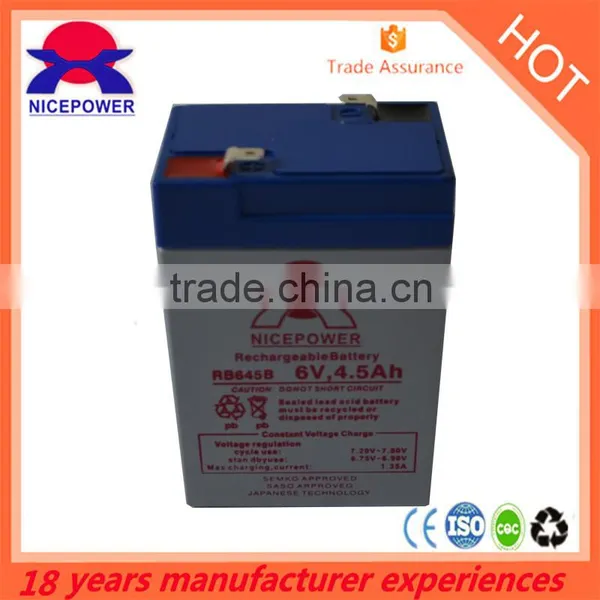 Rechargeable 6v 4.5ah 4ah Lead Acid Battery for Solar Fan and Home LED Light