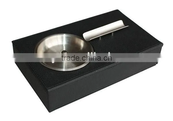 Men's Gift Pratical Black Leather Cigar Ashtrays With Drawer photo-2