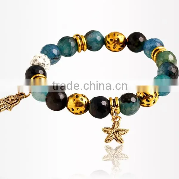 Shamballa Bracelet for Ladies, Beaded Bracelet With Hamsa Hand and Starfish Charm