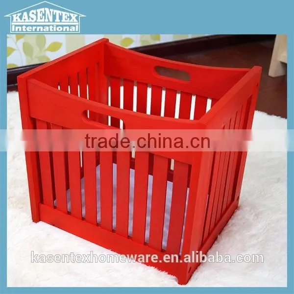 Red Wooden Storage Basket Solid Pine Wood Storage Basket
