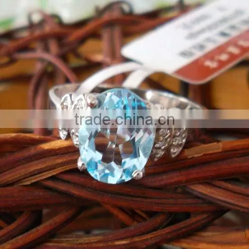 Latest High Quality 925 Sterling Silver Diamond Blue Topaz Ring