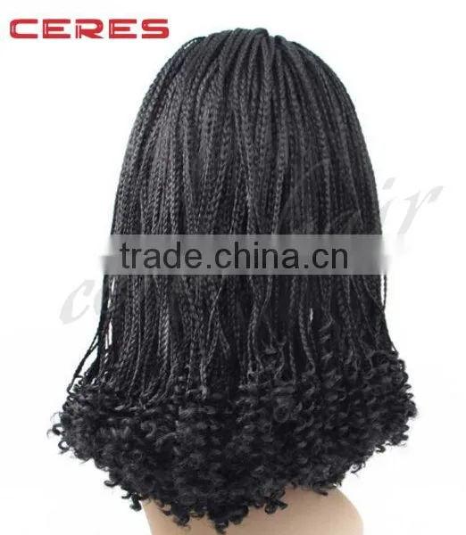 Afro Black Half Braid and Half Curly Long Synthetic Lace Front Braided Wig Braided Headband Wig Quality Choice photo-2