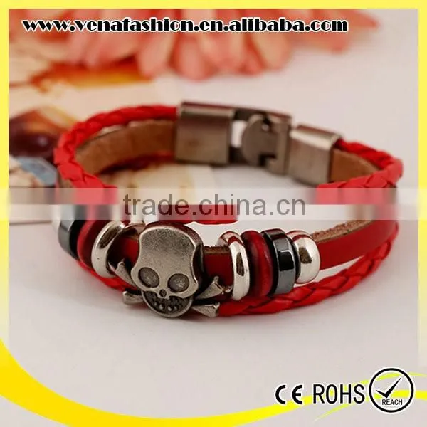 Skull Shape Cheap Mens Leather Bracelet, Teen Leather Bracelet photo-2