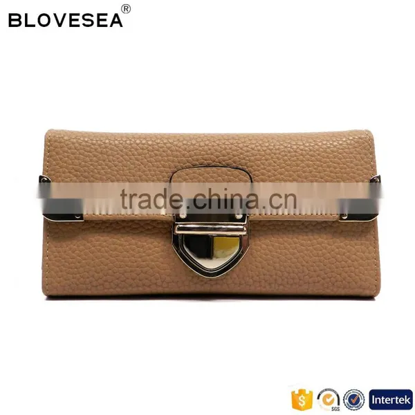 Vintage Style Decorative Metal and Push-lock Closure Design PU Leather Women Long Wallet