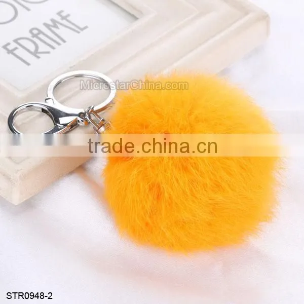 8cm Fur Pom Pom Keychain Rabbit Fur Ball Silver Keychain photo-3