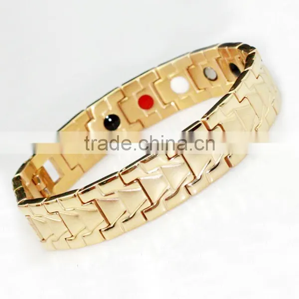 Stainless Steel Golden Magnetic Energy Link Bracelet