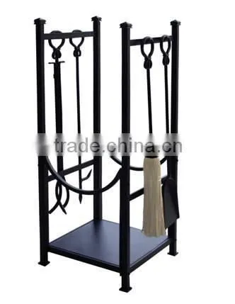 Wrought Iron Log Holder With Fireplace Tools
