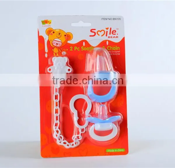 3PK High Quality Light Wooden Pacifier Clip Baby Pacifier With Plastic Clips photo-3