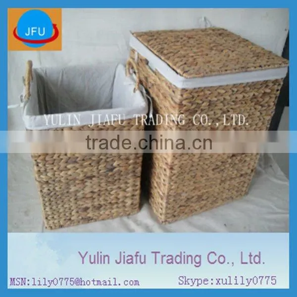 Square Water Hyacinth Hand-woven Laundry Hamper & Basket With Cloth Liner