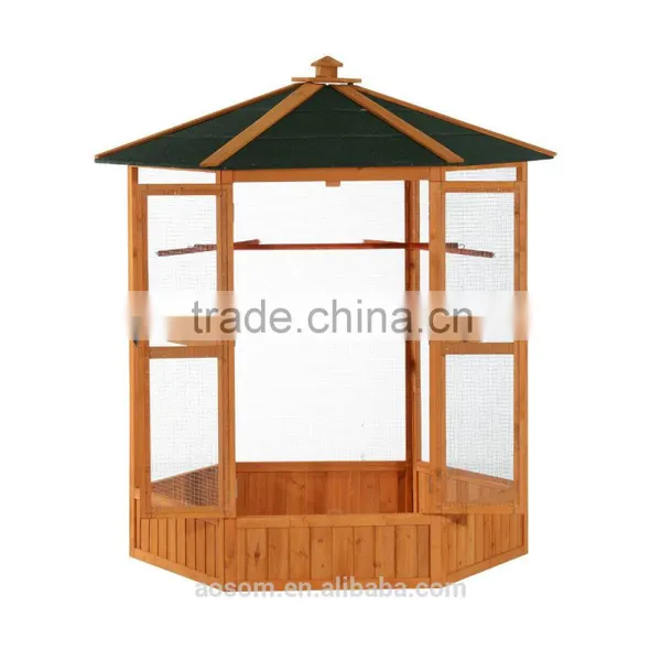 Pawhut 65" Green/Brown Large Hexagonal Outdoor Aviary Wooden Bird Cage photo-2