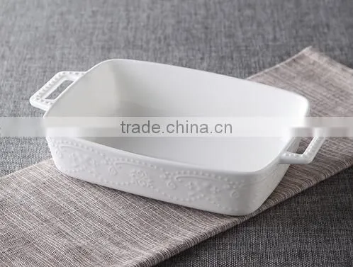 7'' White Porcelain Bakeware With Handle Square White Porcelain Tray Porcelain Bakeware photo-3