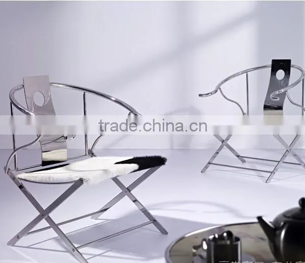 2015 White and Black Dairy Cow Leather Stainless Steel Leisure Chair A816 photo-2
