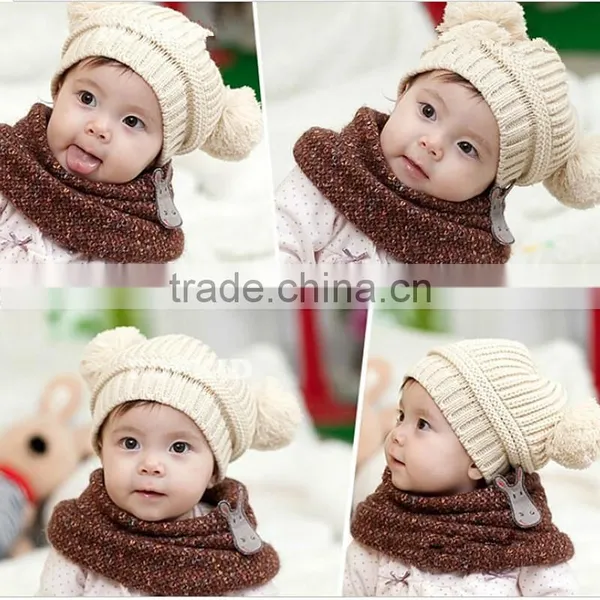 New Korean New Fashion Baby Girls Boys Kids Children Dual Ball Knit Sweater Cap photo-2