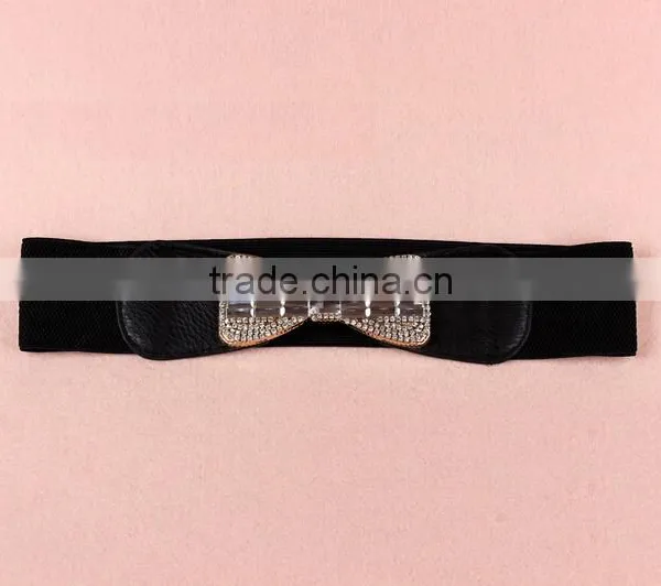 Wholesale Rhinestone Paved Butterfly Buckle Sex Women Lady Wide PU Waist Belt photo-6