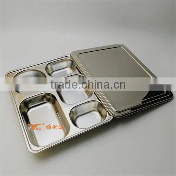 304 Stainless Steel Compartment Lunch Boxes 5 Compartment Dinner Plates photo-2