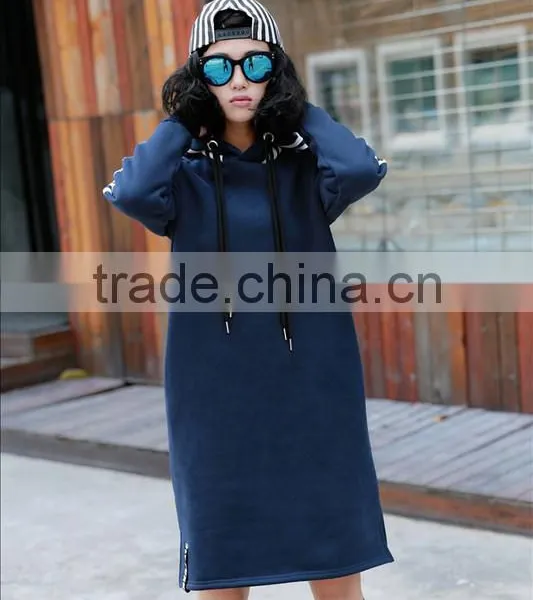 Ladies Plain Color Simple Trendy Korean Style Long Sleeve Casual Autumn Hoody Dress photo-5