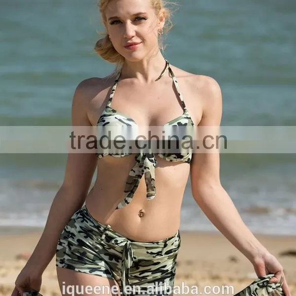2015 Summer Style Girl Swimwear, Camouflage Colors Bikini Set Three Piece Swimwear